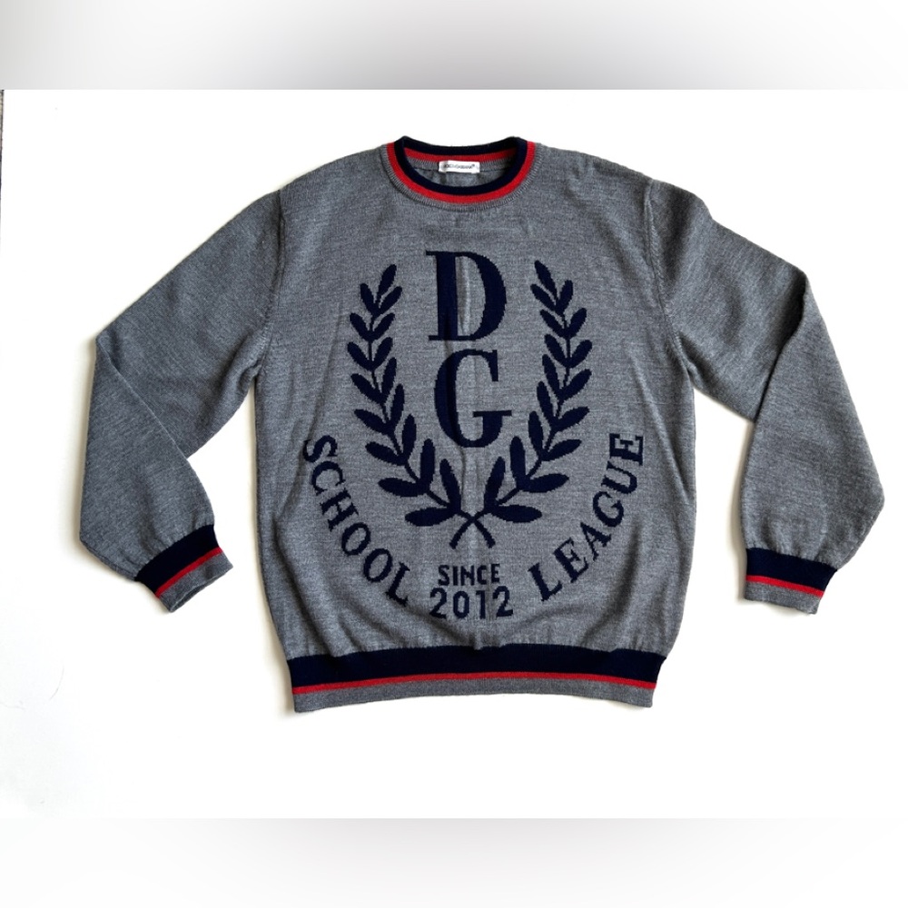 Dolce & Gabbana Gray Kids Sweater with Navy Accents